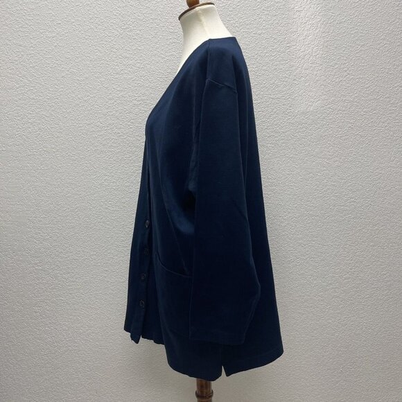 Andrea Jovine Womens Plus 1X Open Front Cardigan Navy Blue Lightweight Stretch - Picture 5 of 8